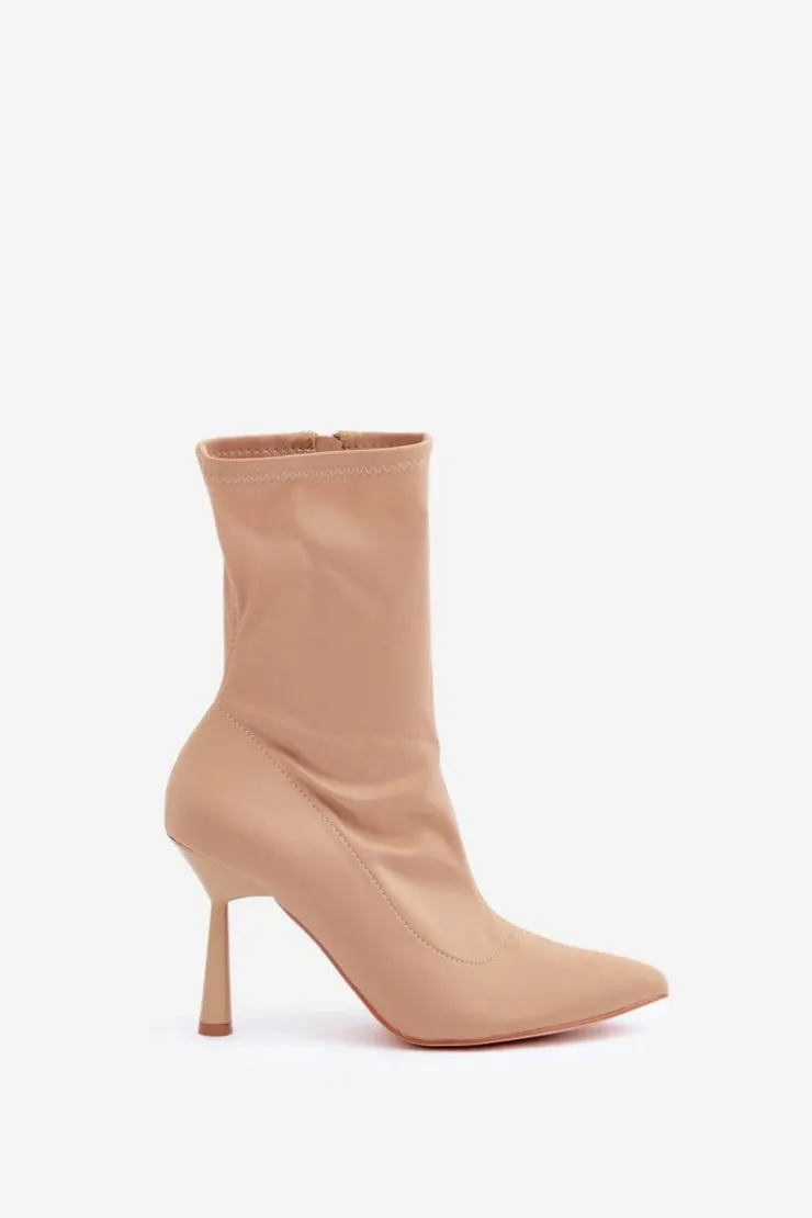 Boto Brązowe I Beżowe Botki|Botki Na Obcasie*Materiałowe Botki Na Szpilce Ciemnobeżowe Amune Beżowy