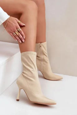 Discount Boto Materiałowe Botki Na Szpilce Jasnobeżowe Amune Beżowy