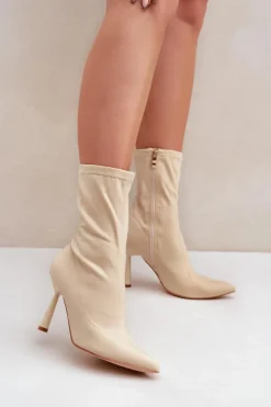 Discount Boto Materiałowe Botki Na Szpilce Jasnobeżowe Amune Beżowy