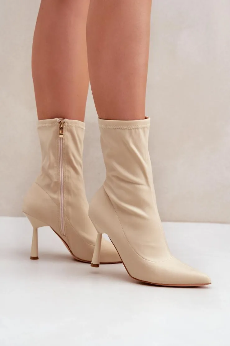 Discount Boto Materiałowe Botki Na Szpilce Jasnobeżowe Amune Beżowy