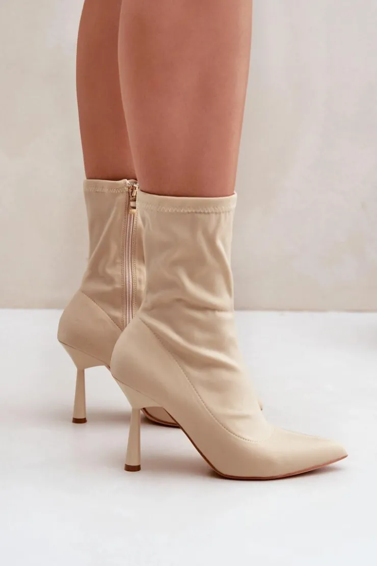 Discount Boto Materiałowe Botki Na Szpilce Jasnobeżowe Amune Beżowy