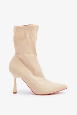Discount Boto Materiałowe Botki Na Szpilce Jasnobeżowe Amune Beżowy