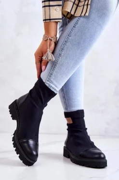 Boto Botki Wiosenne|Czarne Botki*Materiałowe Botki Wsuwane Nicole Czarne 2705