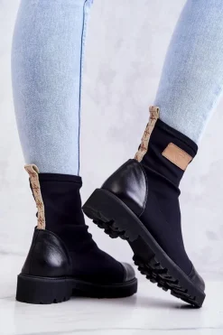 Boto Botki Wiosenne|Czarne Botki*Materiałowe Botki Wsuwane Nicole Czarne 2705