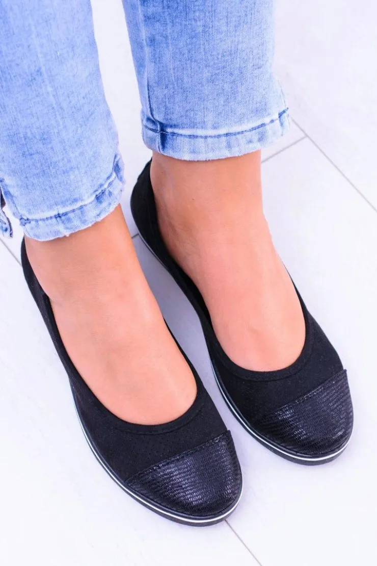 Boto Baleriny Klasyczne*Materiałowe Czarne Baleriny Na Koturnie Elleni