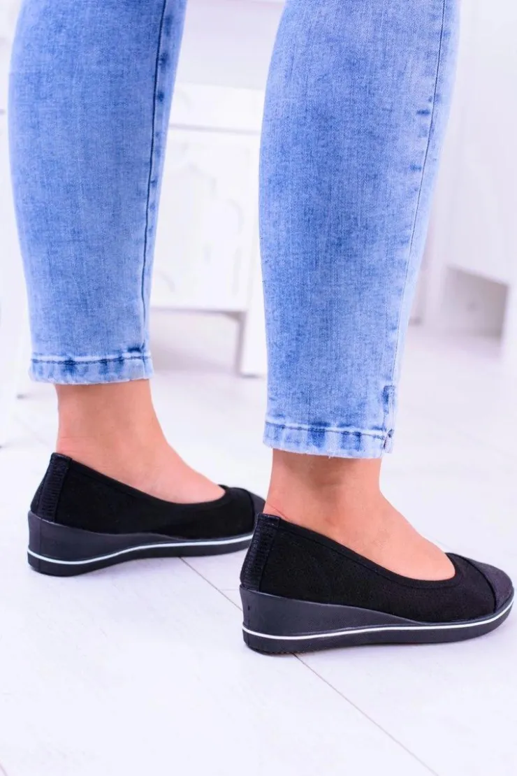 Boto Baleriny Klasyczne*Materiałowe Czarne Baleriny Na Koturnie Elleni