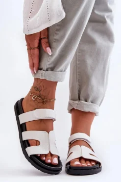 Boto Klapki Na Platformie|Klapki Damskie Klasyczne*Materiałowe Damskie Klapki Na Rzep Białe Jose