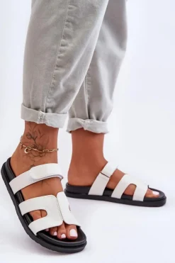 Boto Klapki Na Platformie|Klapki Damskie Klasyczne*Materiałowe Damskie Klapki Na Rzep Białe Jose