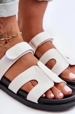 Boto Klapki Na Platformie|Klapki Damskie Klasyczne*Materiałowe Damskie Klapki Na Rzep Białe Jose