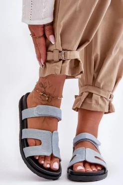 Boto Klapki Na Platformie|Klapki Damskie Klasyczne*Materiałowe Damskie Klapki Na Rzep Jasnoe Jose Niebieski