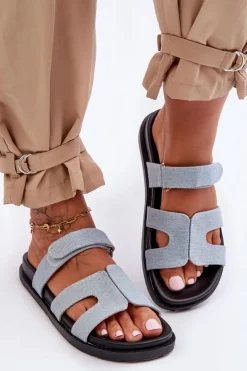 Boto Klapki Na Platformie|Klapki Damskie Klasyczne*Materiałowe Damskie Klapki Na Rzep Jasnoe Jose Niebieski