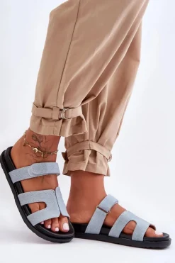 Boto Klapki Na Platformie|Klapki Damskie Klasyczne*Materiałowe Damskie Klapki Na Rzep Jasnoe Jose Niebieski