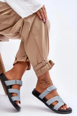 Boto Klapki Na Platformie|Klapki Damskie Klasyczne*Materiałowe Damskie Klapki Na Rzep Jasnoe Jose Niebieski