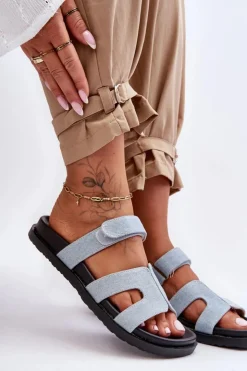 Boto Klapki Na Platformie|Klapki Damskie Klasyczne*Materiałowe Damskie Klapki Na Rzep Jasnoe Jose Niebieski