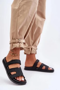 Damskie Boto Materiałowe Damskie Klapki Na Rzep Czarne Jose