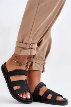 Damskie Boto Materiałowe Damskie Klapki Na Rzep Czarne Jose