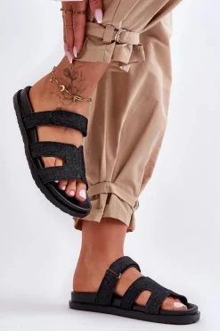 Damskie Boto Materiałowe Damskie Klapki Na Rzep Czarne Jose