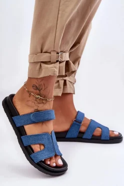 Damskie Boto Materiałowe Damskie Klapki Na Rzep Ciemnoniebieskie Jose