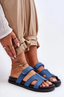 Damskie Boto Materiałowe Damskie Klapki Na Rzep Ciemnoniebieskie Jose