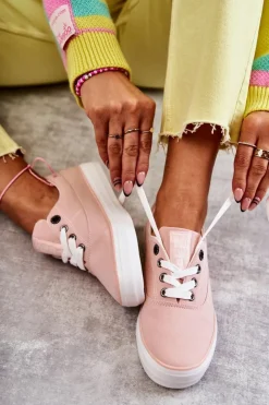 New Big Star Shoes Materiałowe Damskie Tenisówki Big Star KK274020 Nude