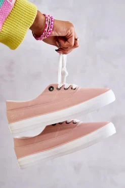 New Big Star Shoes Materiałowe Damskie Tenisówki Big Star KK274020 Nude