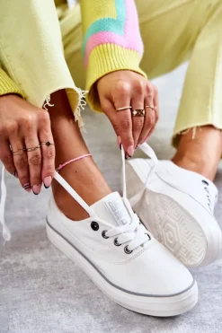 Big Star Shoes Trampki Damskie Big Star|Trampki Damskie Niskie*Materiałowe Damskie Tenisówki Big Star KK274017 Białe