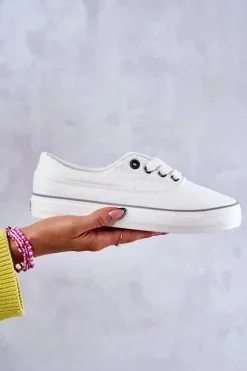 Big Star Shoes Trampki Damskie Big Star|Trampki Damskie Niskie*Materiałowe Damskie Tenisówki Big Star KK274017 Białe