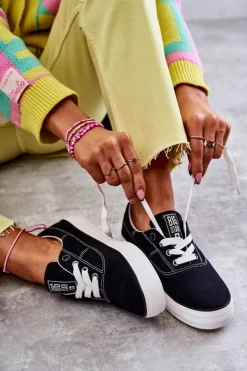 Big Star Shoes Materiałowe Damskie Tenisówki Big Star KK274019 Czarne Czarny