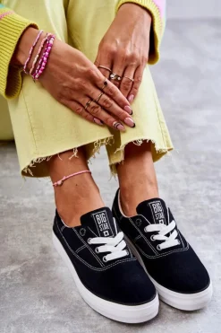 Big Star Shoes Materiałowe Damskie Tenisówki Big Star KK274019 Czarne Czarny