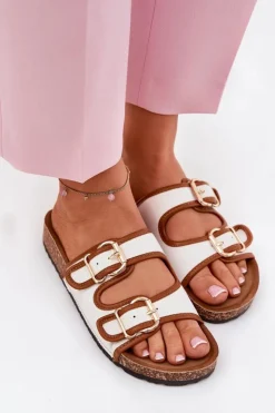 Boto Klapki Korkowe|Klapki Damskie Klasyczne*Materiałowe Klapki Damskie Na Korkowej Platformie Z Klamrami Białe Osoffe Biały