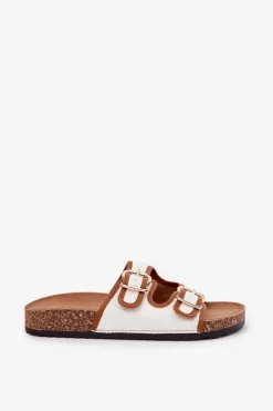 Boto Klapki Korkowe|Klapki Damskie Klasyczne*Materiałowe Klapki Damskie Na Korkowej Platformie Z Klamrami Białe Osoffe Biały