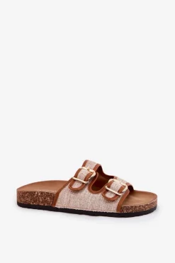 Damskie Boto Materiałowe Klapki Damskie Na Korkowej Platformie Z Klamrami Camel Osoffe