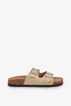 Boto Klapki Korkowe|Klapki Na Platformie*Materiałowe Klapki Na Korkowej Podeszwie Z Klamrami Żółte Atera Żółty