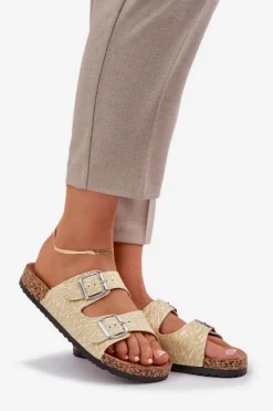 Boto Klapki Korkowe|Klapki Na Platformie*Materiałowe Klapki Na Korkowej Podeszwie Z Klamrami Żółte Atera Żółty