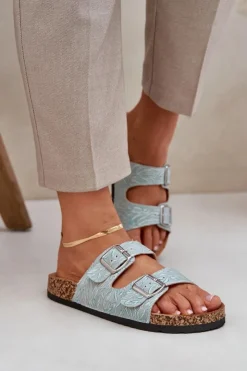 Online Boto Materiałowe Klapki Na Korkowej Podeszwie Z Klamrami Miętowe Atera Zielony