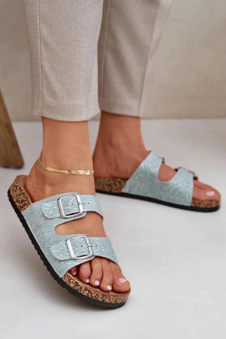 Online Boto Materiałowe Klapki Na Korkowej Podeszwie Z Klamrami Miętowe Atera Zielony