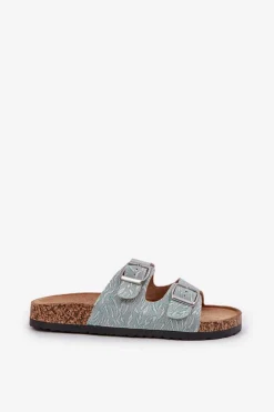 Online Boto Materiałowe Klapki Na Korkowej Podeszwie Z Klamrami Miętowe Atera Zielony