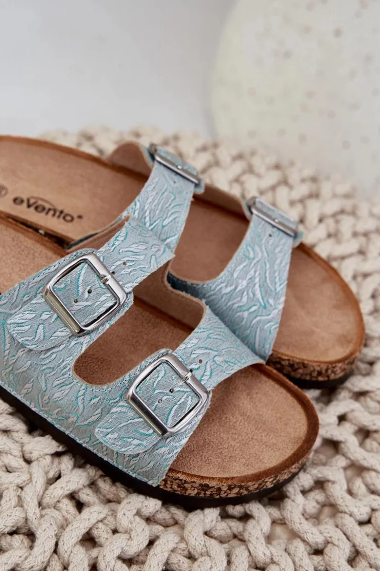 Online Boto Materiałowe Klapki Na Korkowej Podeszwie Z Klamrami Miętowe Atera Zielony