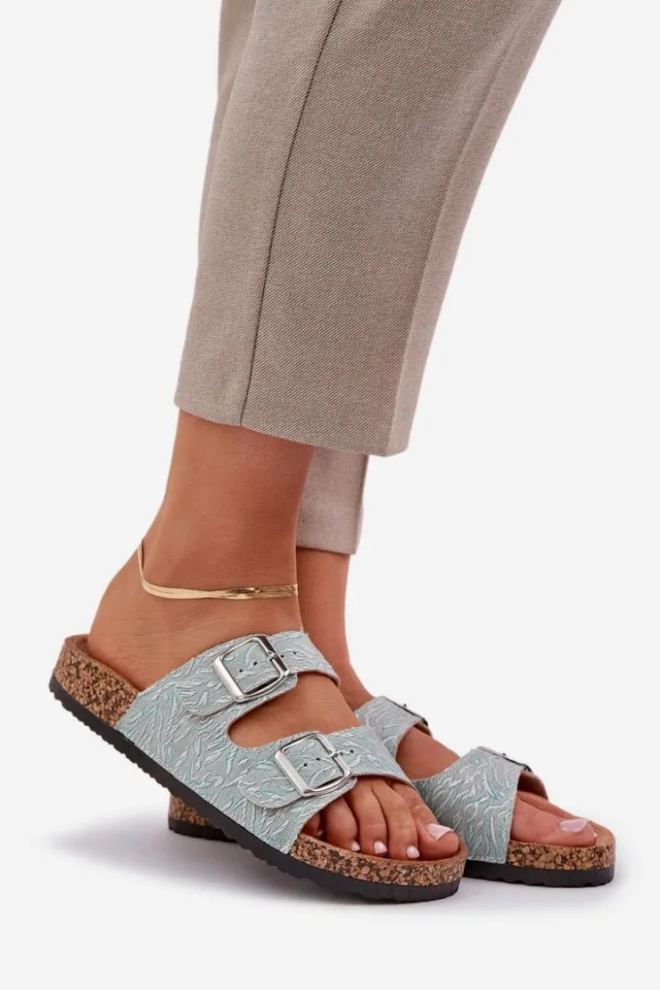 Online Boto Materiałowe Klapki Na Korkowej Podeszwie Z Klamrami Miętowe Atera Zielony