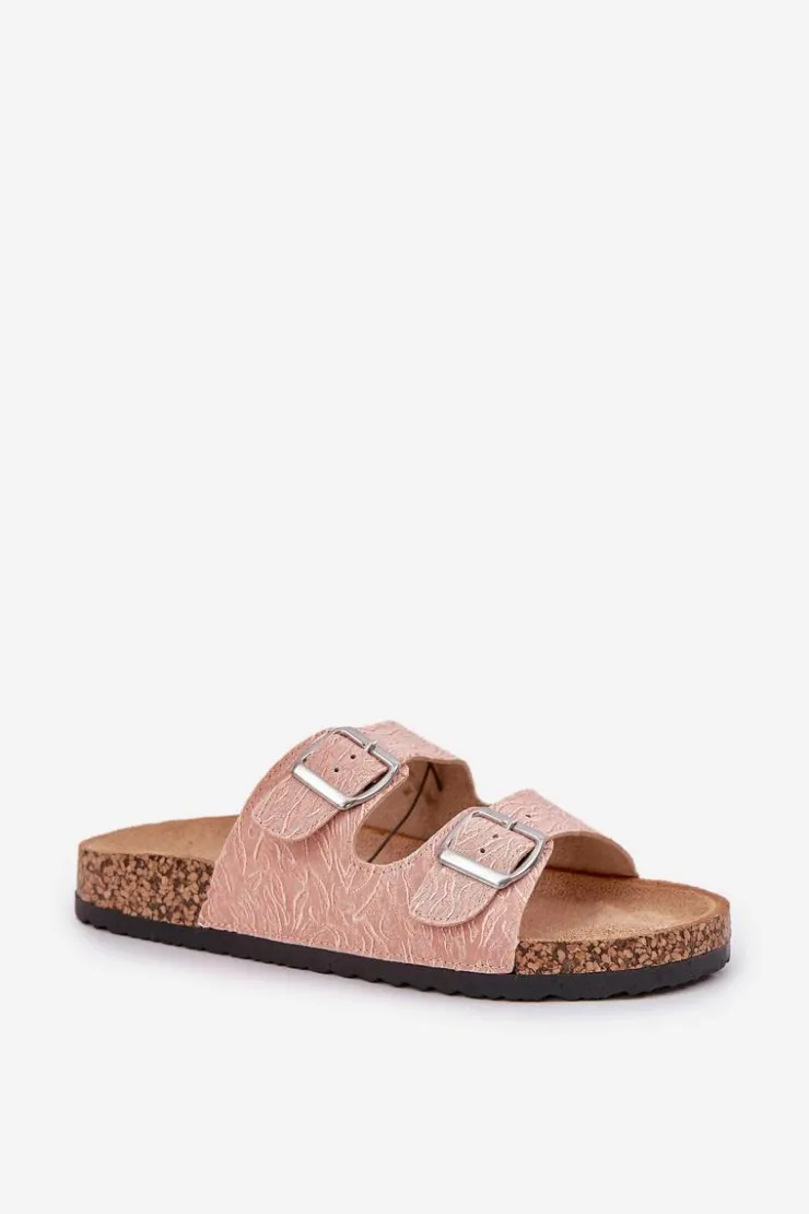 Best Boto Materiałowe Klapki Na Korkowej Podeszwie Z Klamrami Różowe Atera Różowy