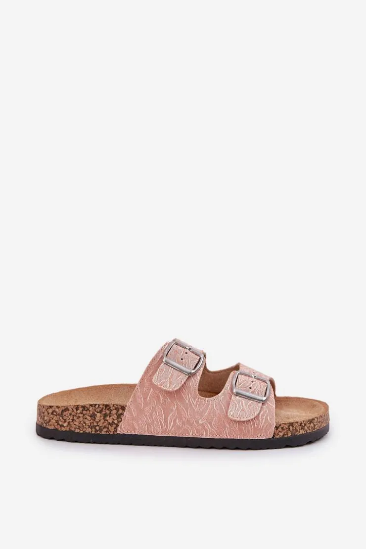 Best Boto Materiałowe Klapki Na Korkowej Podeszwie Z Klamrami Różowe Atera Różowy
