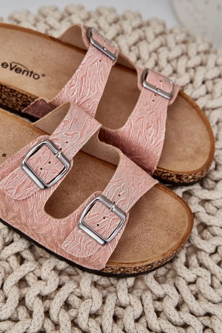 Best Boto Materiałowe Klapki Na Korkowej Podeszwie Z Klamrami Różowe Atera Różowy