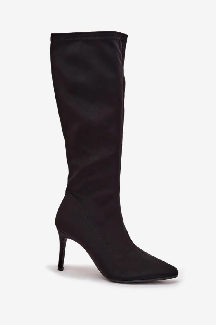 Damskie Damskie buty S.Barski Materiałowe Kozaki Damskie Na Szpilce S.Barski HY52-513 Czarne