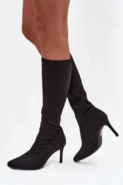 Damskie Damskie buty S.Barski Materiałowe Kozaki Damskie Na Szpilce S.Barski HY52-513 Czarne