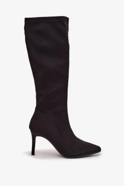 Damskie Damskie buty S.Barski Materiałowe Kozaki Damskie Na Szpilce S.Barski HY52-513 Czarne