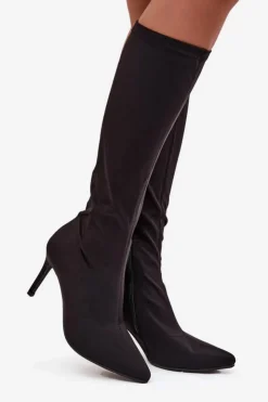 Damskie Damskie buty S.Barski Materiałowe Kozaki Damskie Na Szpilce S.Barski HY52-513 Czarne