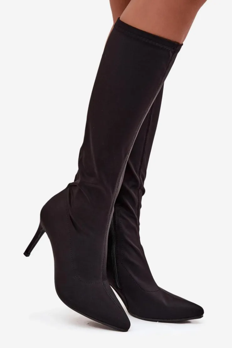 Damskie Damskie buty S.Barski Materiałowe Kozaki Damskie Na Szpilce S.Barski HY52-513 Czarne