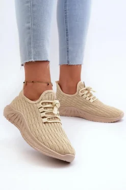 Boto Sneakersy Damskie*Materiałowe Lekkie Buty Sportowe Damskie Beżowe Xalara
