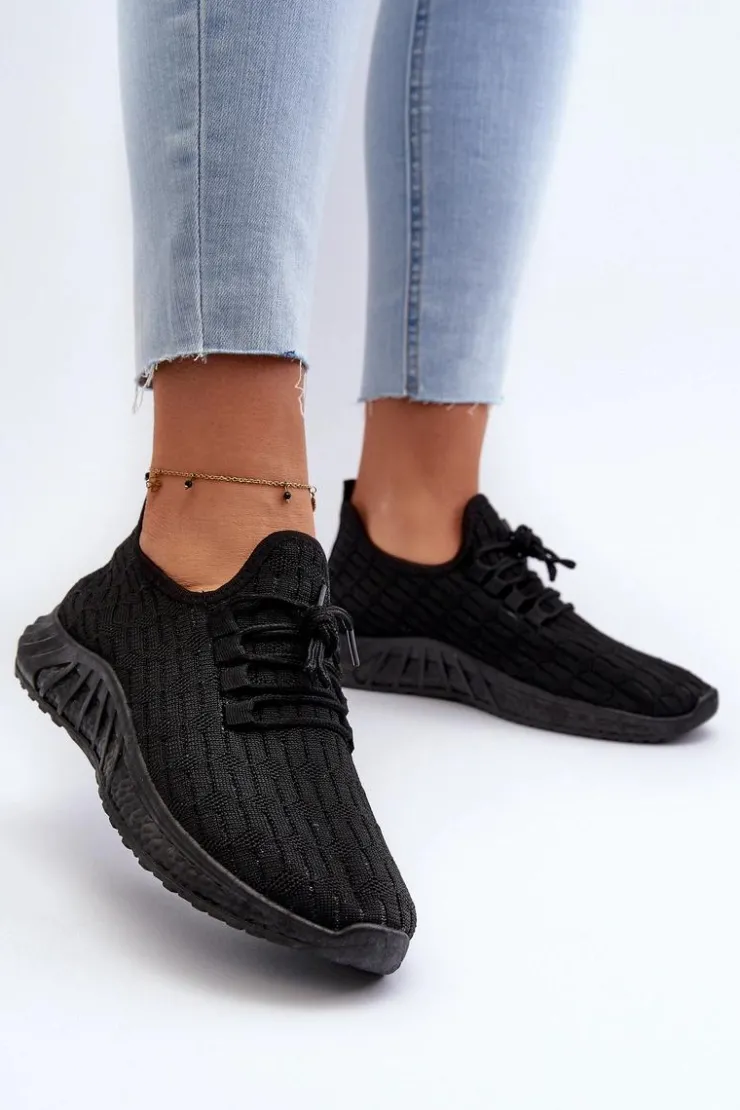 Best Boto Materiałowe Lekkie Buty Sportowe Damskie Czarne Xalara