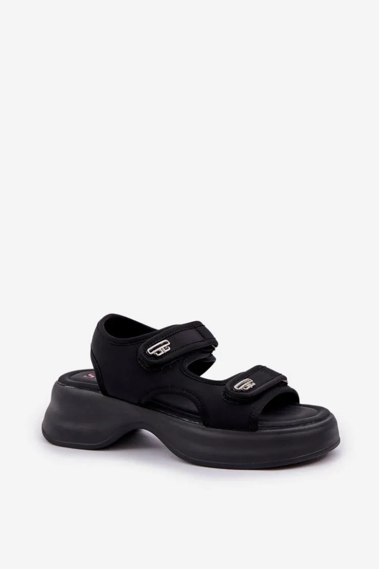 New Boto Materiałowe Lekkie Sandały Na Platformie Czarne Deniffia Czarny